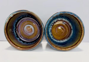 2er Set Bill Campbell Studiokeramik Tropfglasur blau & braun 4 1/4" Topfset - Bild 1 von 15