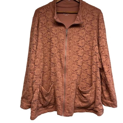 Cárdigan de encaje con cremallera Denim and Company para mujer talla 3X rosa polvorienta Cottagecore Foto 1 de 4