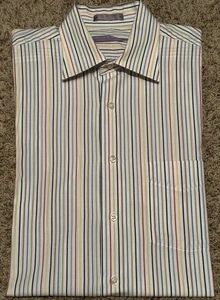 Forsyth of Canada Shirt Mens 15.5 34/35 Multi Colored Pin Stripes 100% Cotton - Picture 1 of 15