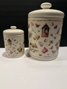 Marjolein Bastin by Hallmark Ceramic Canisters – Set of 2 Birdhouse Garden Theme - Picture 1 of 7