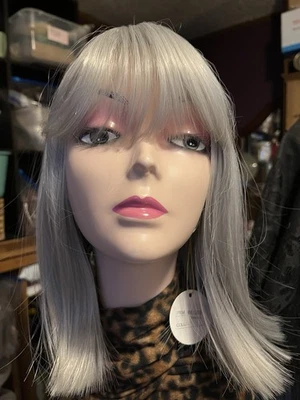 Peluca 13" Largo Recto Gris Flequillo Nuevo con Etiquetas Sintético Gorra Ajustable #1592 Gratis Peluca Gorra Foto 1 de 4