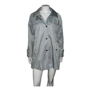 London Fog Womens Single-Breasted Hooded Raincoat Cloudy Gray Medium NWT - Picture 1 of 9