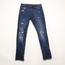 Aeropostale Men's Size 30x30 Blue Skinny Distressed Dark Wash Stretch Denim Jean