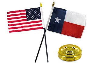 Texas State w/ USA American Flag 4"x6" Desk Set Table Stick Gold Base - Picture 1 of 1