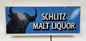 1970's Schlitz Bull Malt Liquor Light Up Advertising Sign Works 19.5" x 7.75" - Picture 1 of 5