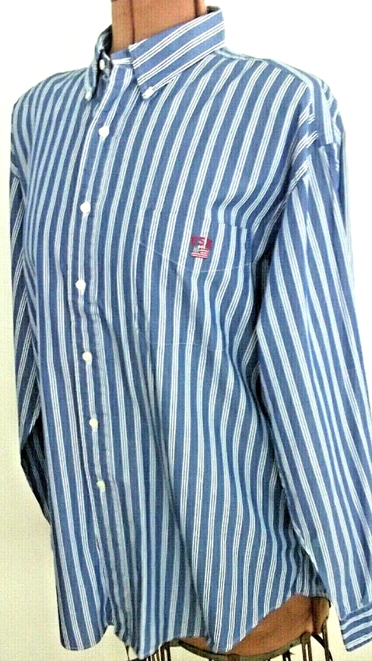 Camisa Blaire Ralph Lauren Sport Azul y Blanco RAYAS Bordada Bandera EE. UU./Talla L Foto 1 de 4