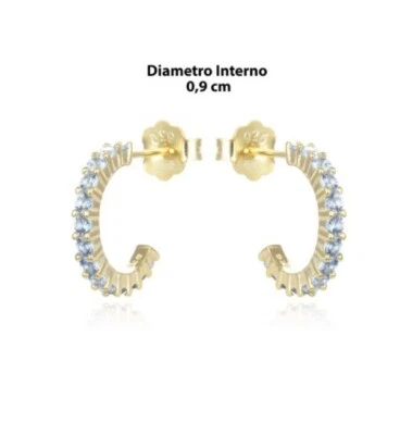 Orecchini tondi argento 925 color oro con pietre azzurre  - Immagine 1 di 3