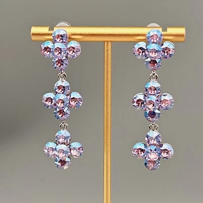 Kleeblatt Ohrringe mit Smaragd Swarovski Kristall  Baumeln Ohrringe Hochzeit - Bild 1 von 4