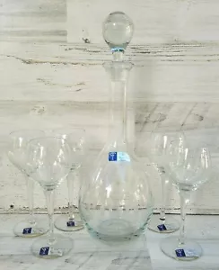 Rumänien Kristall Wein Dekanter Karaffe mit 5 geätzten Gläsern Wein Champagner Gläser - Bild 1 von 11