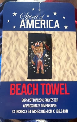Toallas de playa Tío Sam Patriótico Gato Rojo/Blanco/Azul 34"X 64" Spirit America 2 PK Foto 1 de 4
