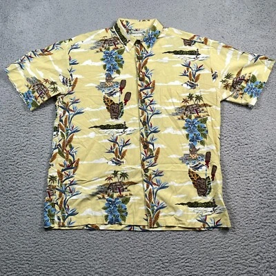 Robert Stock 男式衬衫中号夏威夷花卉纽扣短袖棉质人造丝 — 第 1/4 张图片