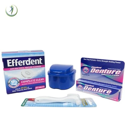 Kit de limpieza de dentaduras postizas limpiador tabletas estuche de baño cepillo adhesivo crema mira Foto 1 de 4