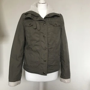 Evie Jacket Khaki Size 12 Faux Sheepskin Collar and Cuffs - Picture 1 of 10