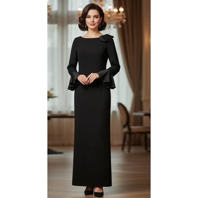 Maxi Vestido Teri Jon Rickie Freeman Negro Manga Larga Bruja Gótico Manga Campana 14 Foto 1 de 4