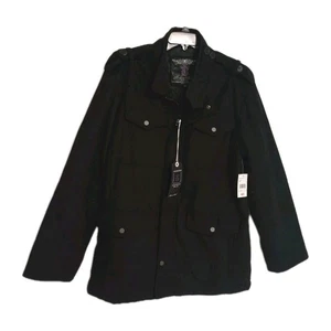 Black Label Brave Soul Mens XL Military Wool Jacket Winter Pea Coat Full Zip NEW - Picture 1 of 18