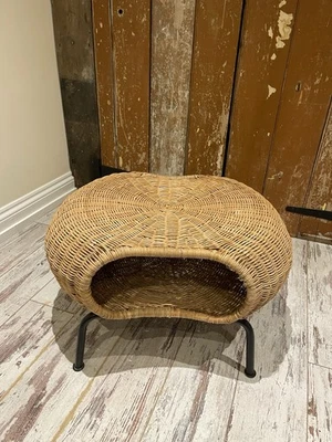 Ikea Gamlehult Footstool With Storage Rattan Steel Legs Furniture - Image 1 of 4