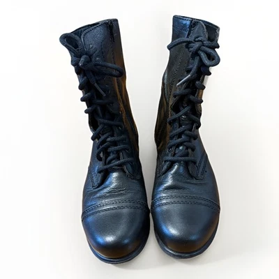 Steve Madden Negro Troopa Cuero Combate Moto Encaje Cremallera Botas Militares 7W  Foto 1 de 4