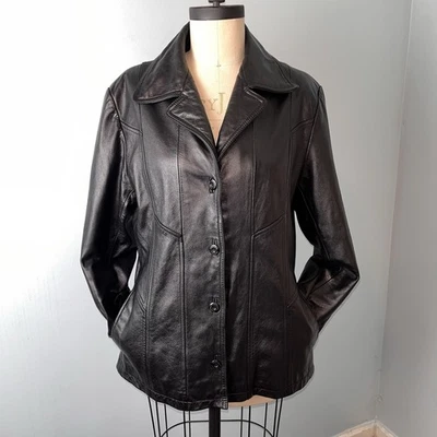 Chaqueta Clásica Máxima Wilsons Mujer Patchwork Cuero Negro Botón Talla Grande Foto 1 de 4