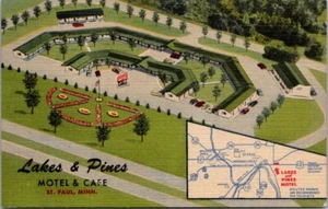 St. Paul, Minnesota MN Postcard LAKES & PINES MOTEL & CAFE Curteich Linen unused - Picture 1 of 2