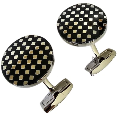 Abotoaduras redondas monogramas prata e preto Hardy Amies - Fabricadas no Reino Unido - Imagem 1 de 4