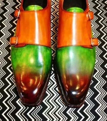 Подлинный ручной работы мужские кожаные туфли, три тона Funky пряжки обуви - Изображение 1 из 4