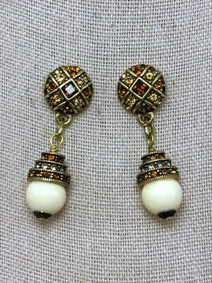 HEIDI DAUS "Enticing Elegance" Crystal Bead Drop Earrings - Topaz/Pierced - NIB - Image 1 of 4