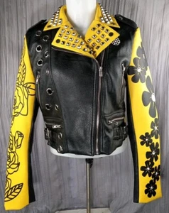 Chaqueta Manga Larga Azalea Wang Akira Amarilla Negra Tachonada Colorblock Talla Pequeña - Imagen 1 de 17