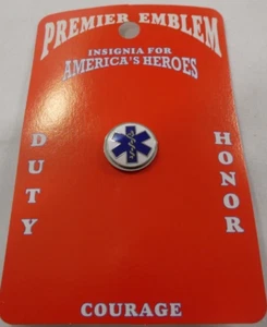 3/4" STAR OF LIFE INSIGNIA COLLAR PIN UNIFORM WHITE CIRCLE BLUE STAR - Picture 1 of 3