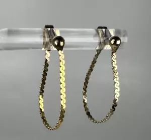 14K VINTAGE SOLID YELLOW GOLD CHAIN SERPENTINE DANGLING STUD EARRINGS DAINTY - Picture 1 of 8