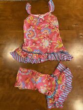 Tralala Striped Ruffle Pink Tulle Flower Floral Print Flutter Sleeve Set Size 7