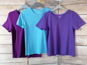 Womens Size Small x3 Tops T-Shirts Bundle Short Sleeve 100% Cotton Blue Purple - Picture 1 of 16