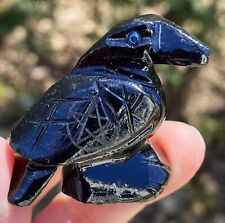 Raven Crow Figurine Totem  Black Onyx  Blue Eyes Protection Strength 29370E