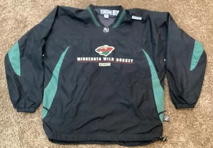 Minnesota Wild CCM Lined Windbreaker V Neck Size Medium Black NHL Pullover Draw - Picture 1 of 6