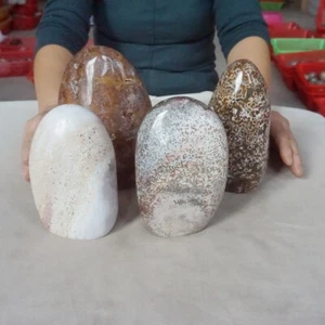 10.7LB 4Pcs Natural Ocean Jasper Onyx Quartz Crystal Palm Decoration Healing - Picture 1 of 12