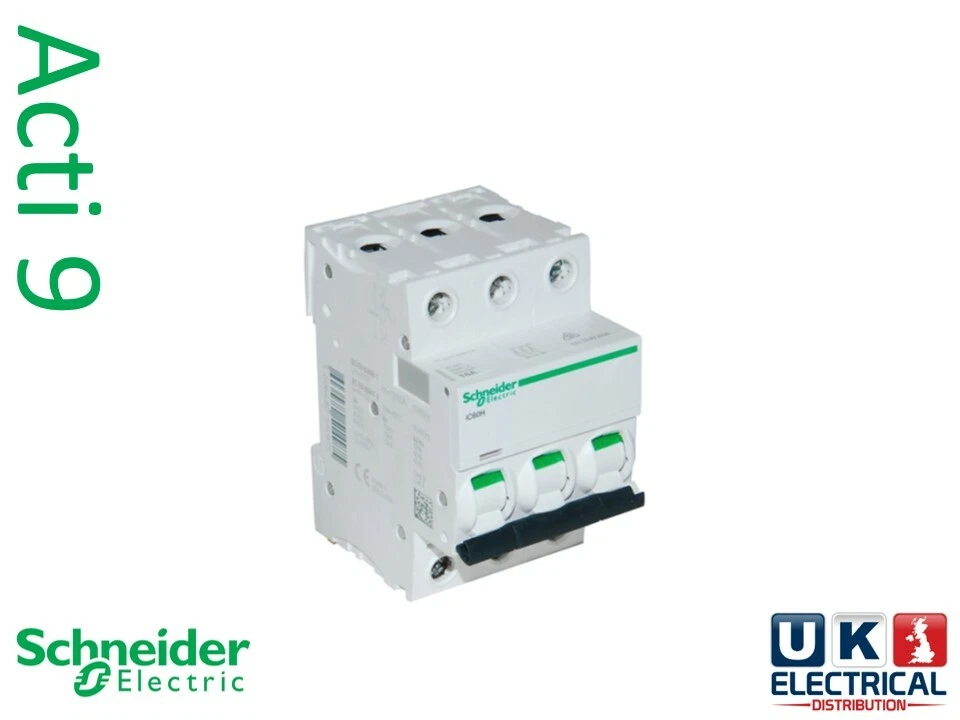 SCHNEIDER ELECTRIC Schneider Acti 9 iC60H 6A 10A 16A 20A 32A 40A 50A 63A Type B C D 3P MCB 3 Phase