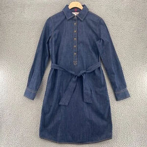 Vestido Brooks Brothers Mujer 2 Azul Marino Denim Cuello 1/4 Botón Camisa Cinturón Atado - Imagen 1 de 10