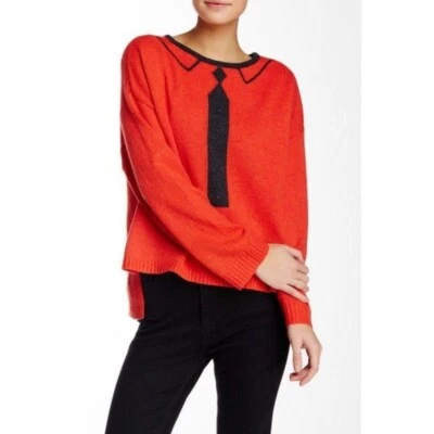 NWT WILDFOX Dinner Party Vintage Tie Sweater Hi Low Hem Red Orange S $160 - Image 1 of 3