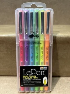 Marvy Luchida LePen Neon Colors Quick Dry Smear Resistant Vivid Colors 6pk B84 - Picture 1 of 2