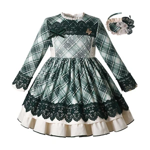 Green Tartan Pageant Dress Girls Birthday Party Clothes Headband Size 2-12Years - Picture 1 of 11