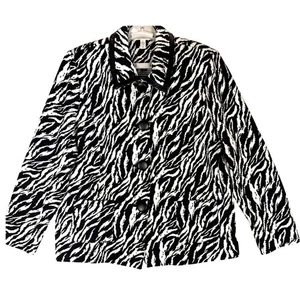 JM Collection Women Zebra Print Blazer Jacket XL Sequin Faux LeatherAnimal Print - Picture 1 of 9