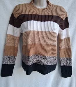 Liz Claiborne Sweater Size Small Brown Striped Mock Neck Soft Neutrals - Picture 1 of 7
