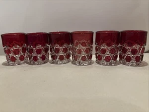 SET OF 6 Doyle & Co EAPG Ruby Stained Block Tumblers 1891  Patterned Glass - Picture 1 of 8