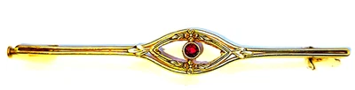 BROCHE Ancienne en plaqué or AVEC PIERRE ROUGE ,VERS ANNEE 1900 - Photo 1/2