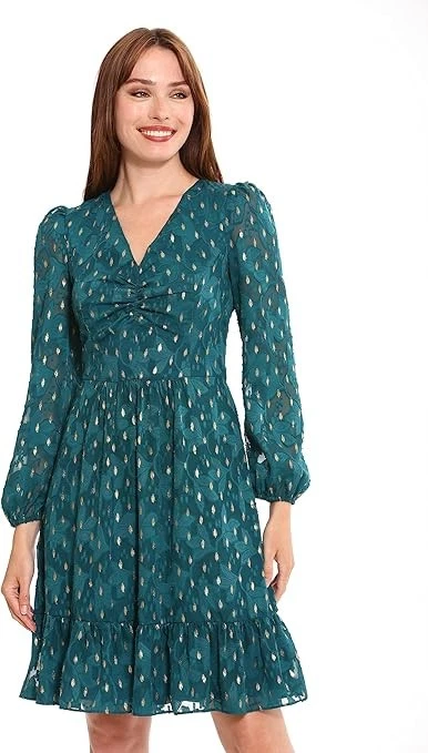 Vestido para mujer London Times verde manga alfil en capas talla 12 Foto 1 de 4