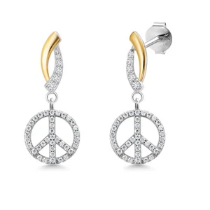 10k Yellow Gold and 925 Sterling Silver Dangling Lab Grown Diamond Earrings For - Picture 1 of 9