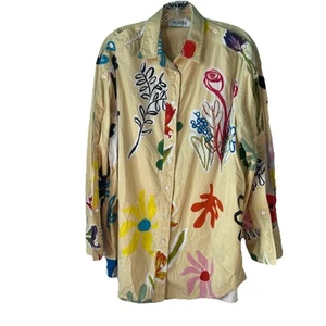 Monse Oversized Button Up Shirt Floral Yellow Cold Shoulder Button Womens Sz S - Picture 1 of 15