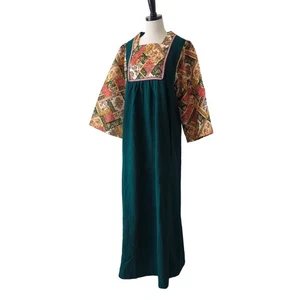 Maxi abito vintage anni 60 70 Cottagecore Sarafan scollo quadrato manica larga arazzo - Foto 1 di 11