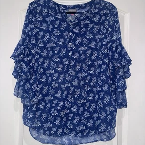 Camicetta Vince Camuto blu bianca stampa floreale semitrasparente donna piccola - Foto 1 di 7