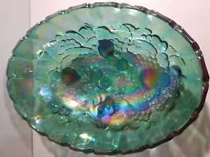 Carnival Glass Footed Bowl - 12" L by 9" W wide by 4" deep - Picture 1 of 5