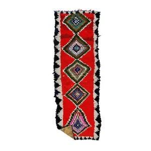 Moroccan Handmade Vintage Rug 3'x8'4"Berber Geometric Red Cotton Tribal Rug - Picture 1 of 12